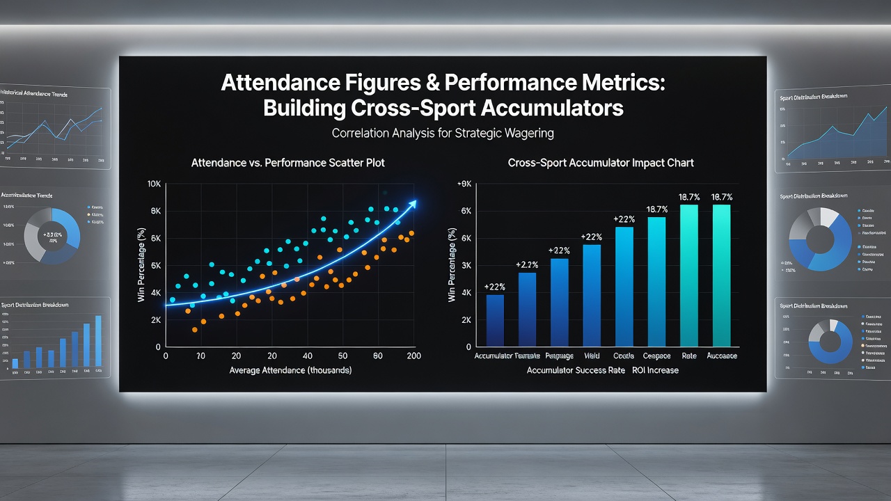 Cross-sport accumulator matrix showing attendance thresholds next to performance metrics for football, basketball and tennis