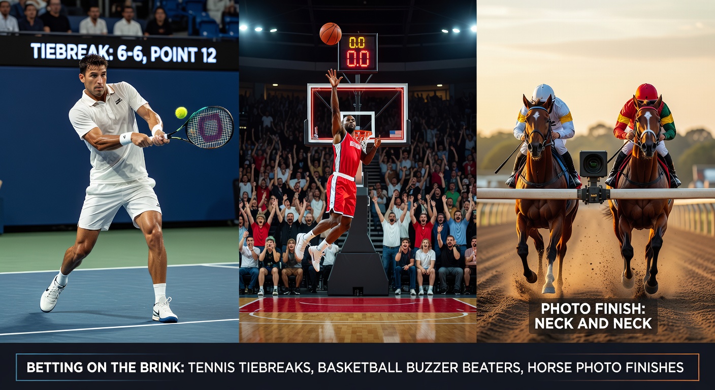 Basketball player mid-air launching a buzzer-beater three-pointer, arena lights glaring, scoreboard ticking to zero