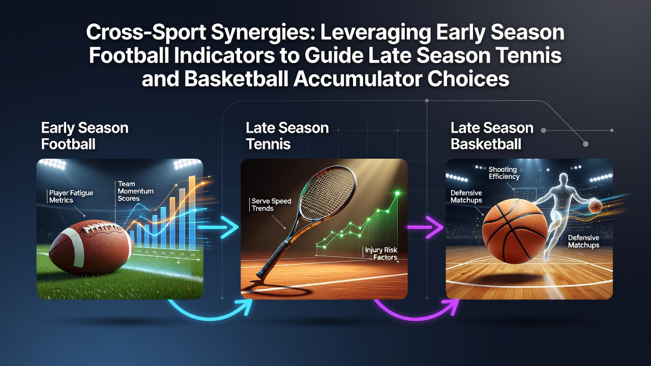 Football pitch with early season action transitioning into tennis and basketball visuals for accumulator analysis
