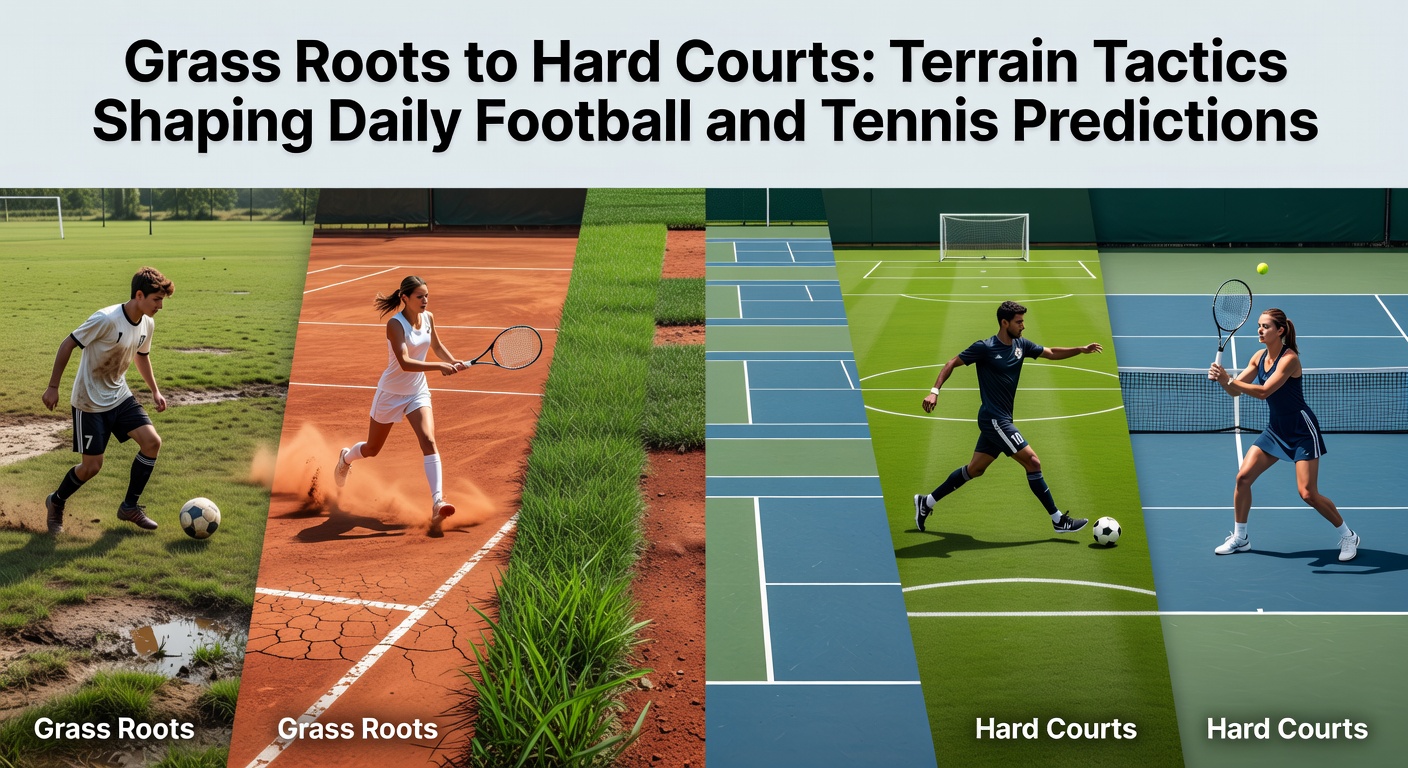 Tennis match on a vibrant grass court transitioning to a hard court baseline rally, illustrating surface tactic adaptations