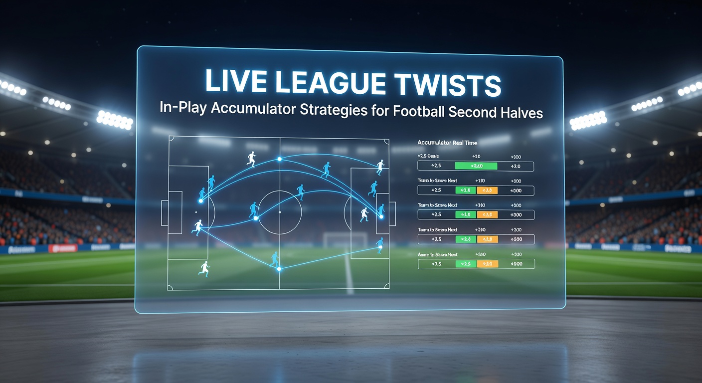 Dynamic football second half action with live betting odds overlay showing accumulator options