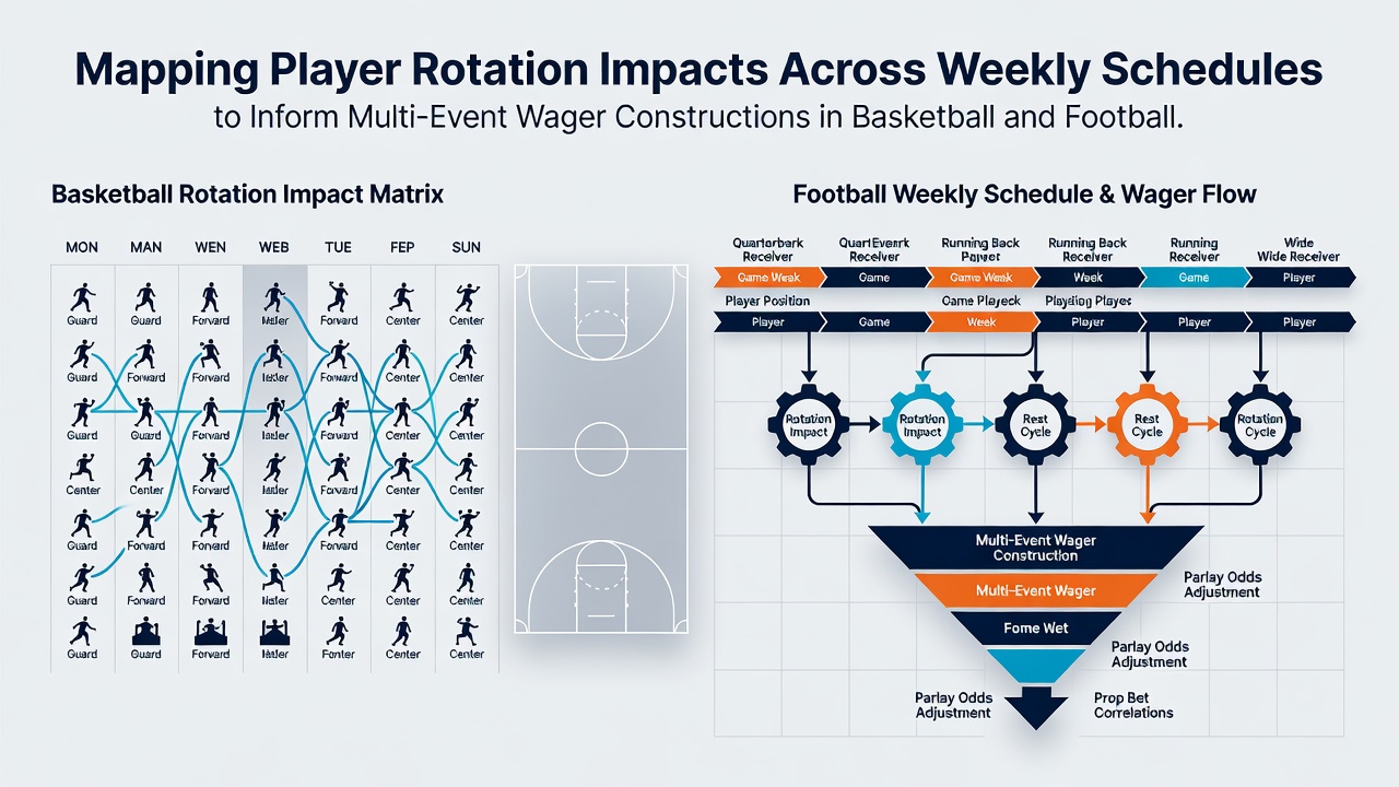Diagram showing weekly player rotation patterns in basketball and football schedules with data overlays