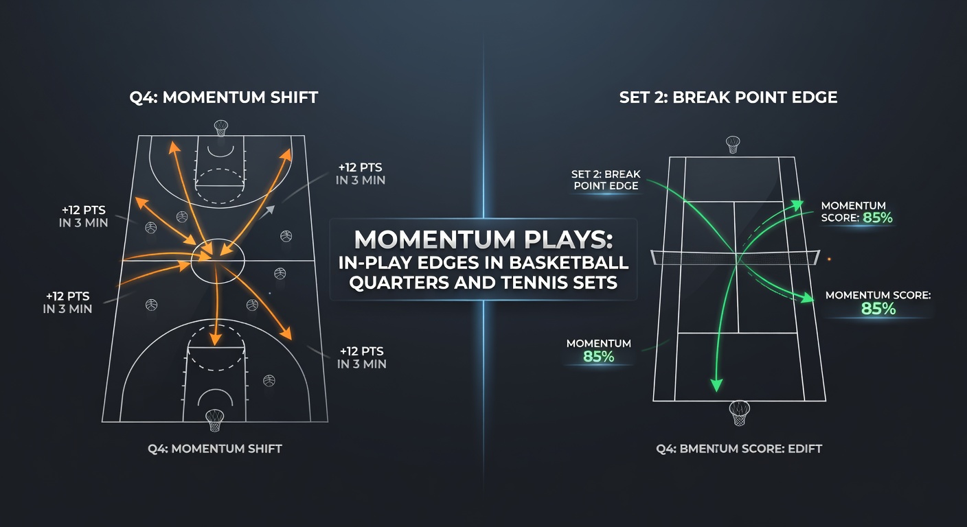 Dynamic chart showing a momentum surge during a basketball quarter, with rising lines for one team's scoring run