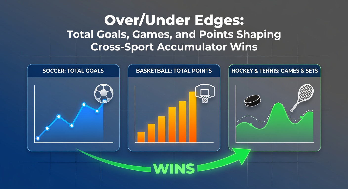 Graph showing over/under betting lines for soccer goals, tennis games, and basketball points across multiple leagues, highlighting accumulator payout trends