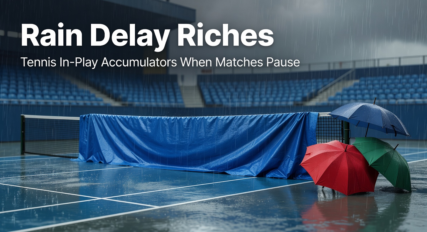 Tennis players covering up on court as rain begins to fall during an outdoor match, highlighting the sudden pauses that shift betting dynamics