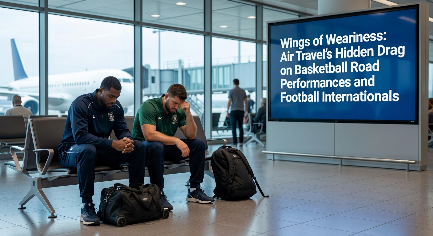 Football players from an international squad looking exhausted upon arrival, with jet lag visibly impacting their training session